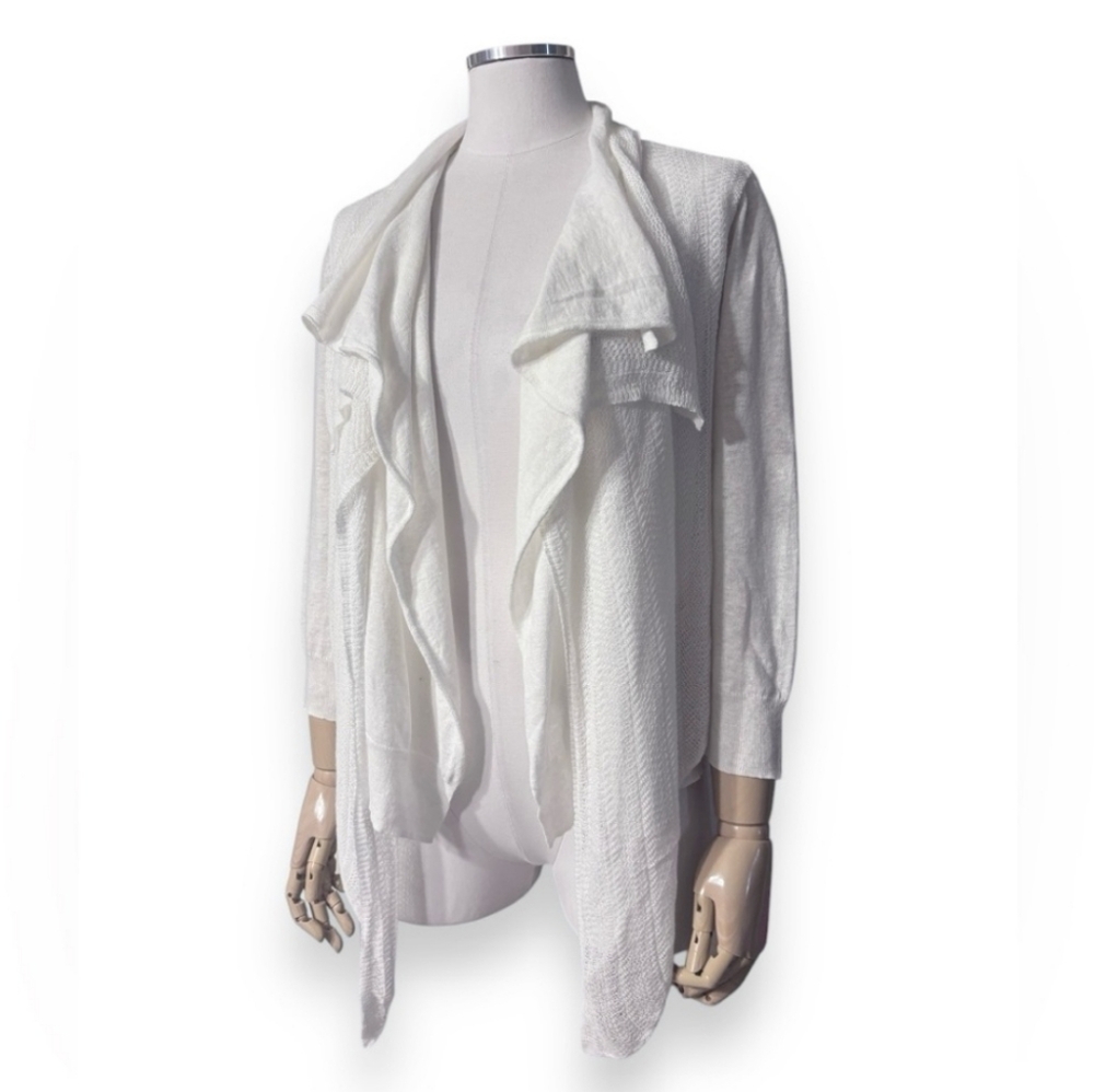 LAUREN RALPH LAUREN White Cotton Double Draped Front Cardigan